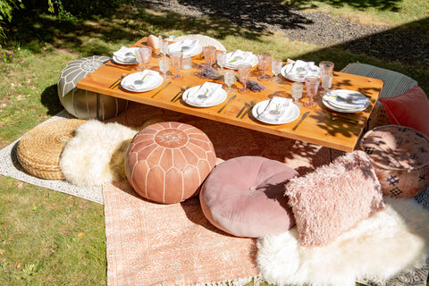 8' Low Wooden Table with Hairpin Legs Rental