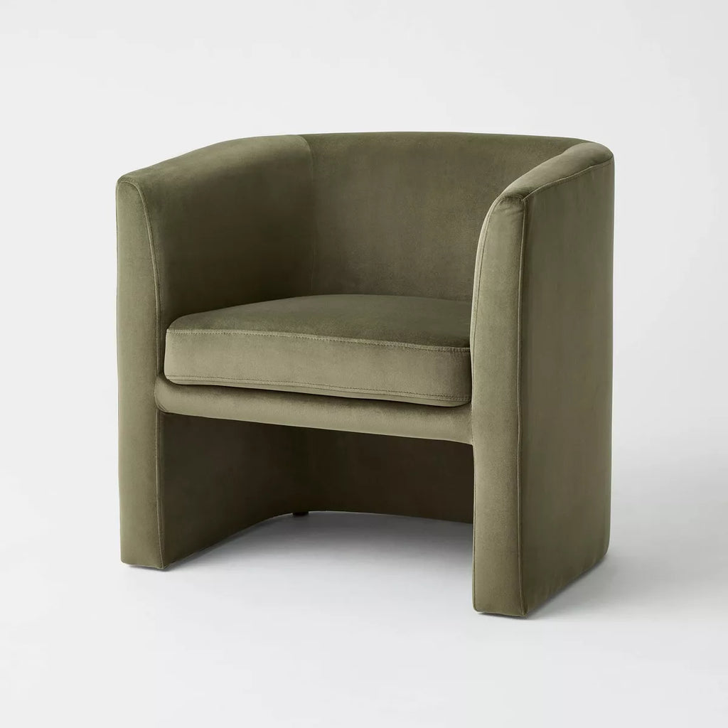 Olive Green Velvet Barrel Chairs